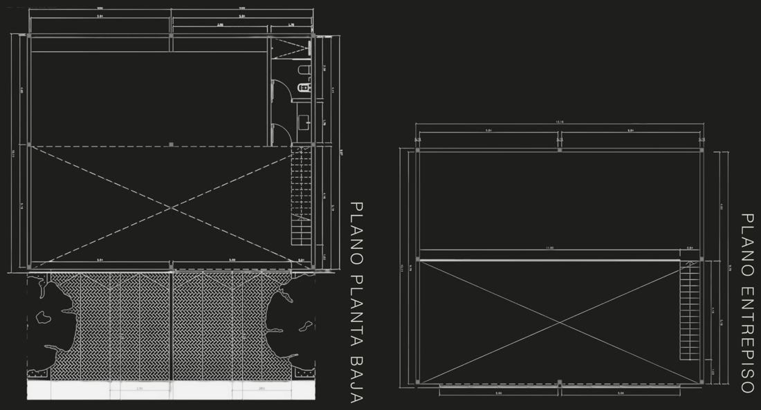 Plano de planta baja y entrepiso del Studio de 176 m²