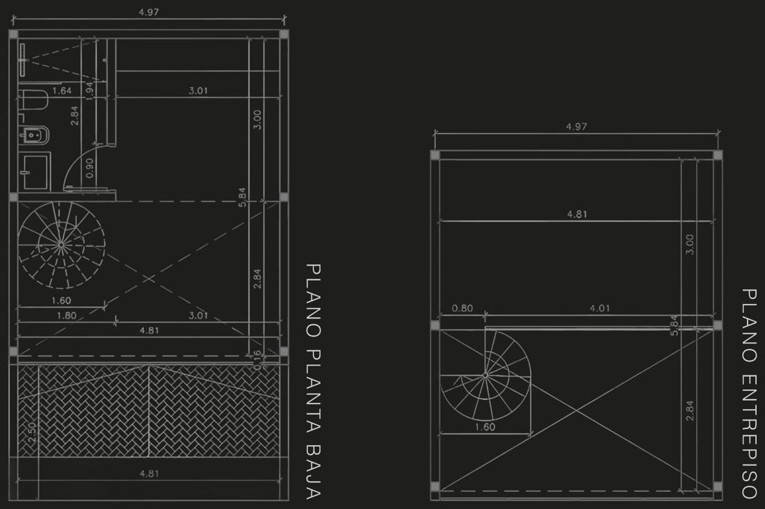 Plano de planta baja y entrepiso del Studio de 45 m²