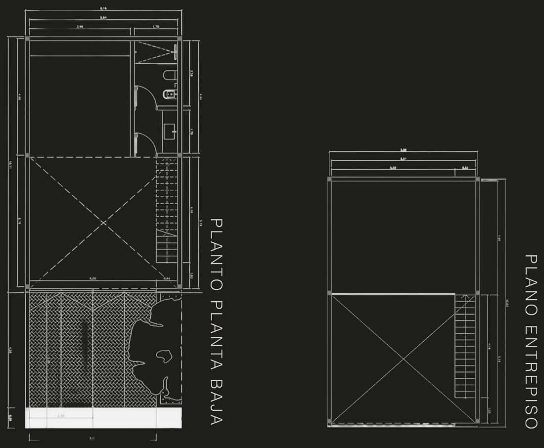 Plano de planta baja y entrepiso del Studio de 88 m²